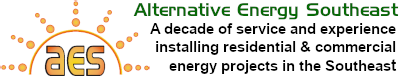 AES in an illustrated orange sun with text that reads: Alternative Energy Southeast: A decade of service and experience installing residential & commercial energy projects in the Southeast  