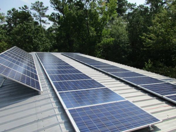 solar panels on a metal roof